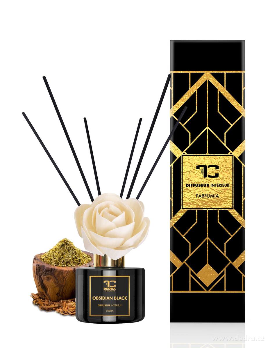 OBSIDIAN BLACK | difuzér s FLOW květinou & tyčinkami | PARFUMIA® | 200 ml