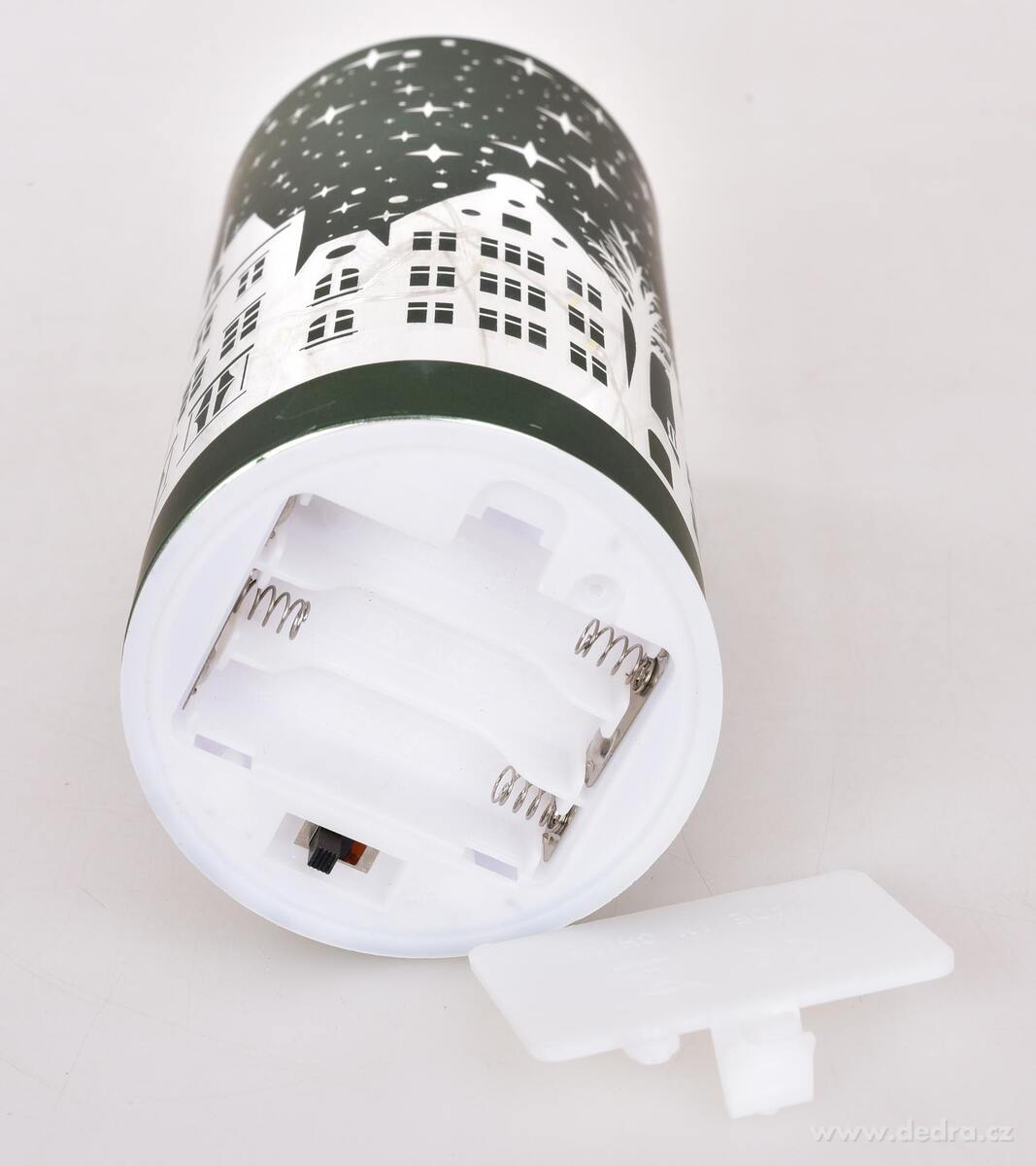 ZIMNÍ MĚSTEČKO | LED skleněný svícen | zelený | 15 cm