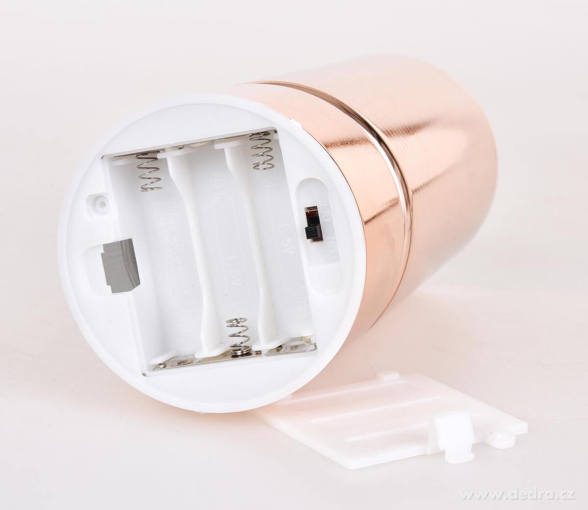 ILUMINÉ | 20 cm skleněný svícen s LED osvětlením | lesklý béžový dekor