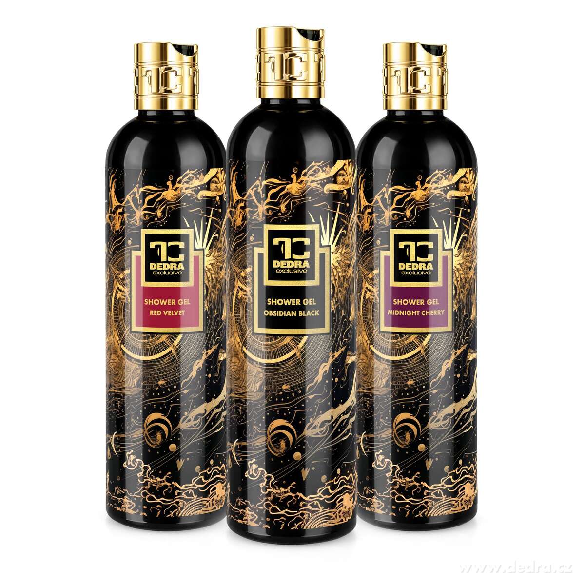 VOŇAVÁ KOUPEL | exkluzivní sprchové gely pro smyslový rituál | OBSIDIAN BLACK, RED VELVET & MIDNIGHT CHERRY | 2+1