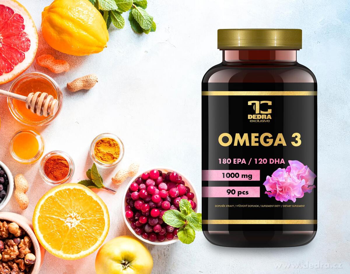 90 kapslí OMEGA 3, 1000 mg, 180 mg EPA, 120 mg DHA, Vitamin E