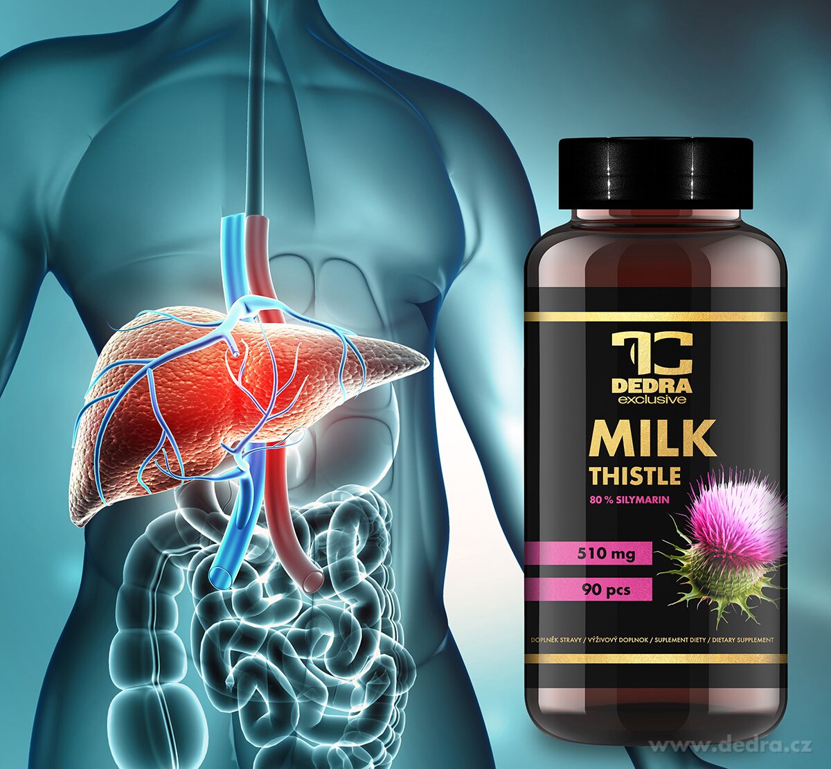 OSTROPESTŘEC MARIÁNSKÝ 510 mg | 80 % silymarinu | zdravá játra, trávení a detoxikace | 90 kapslí