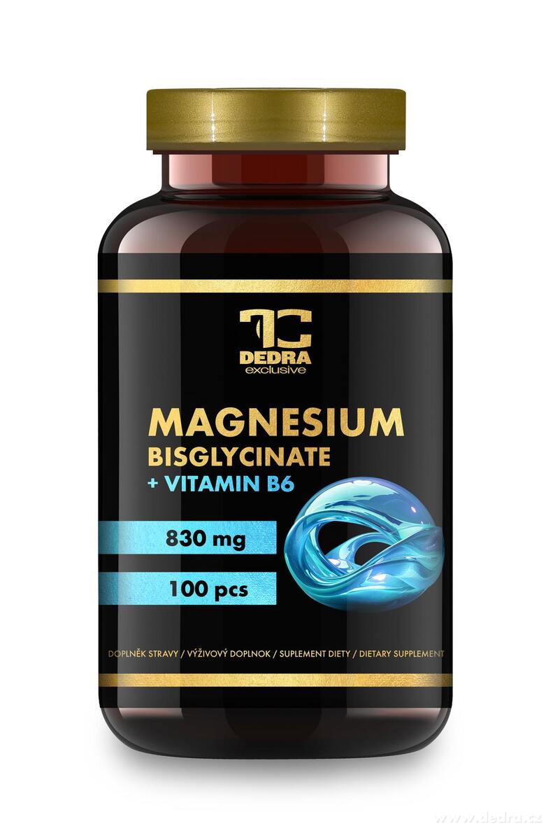 MAGNESIUM BISGLYCINÁT 830 mg (166 mg elementární hořčík) + vitamín B6 P5P | vysoká vstřebatelnost, nervy & energie | 100 kapslí
