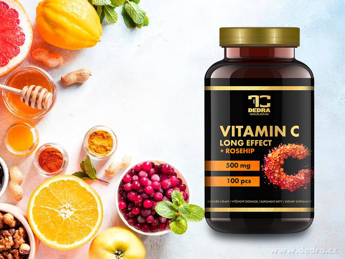 VITAMIN C 500 mg se šípkem | postupné uvolňování + 25 mg šípkového extraktu | 100 kapslí | 67,5 g