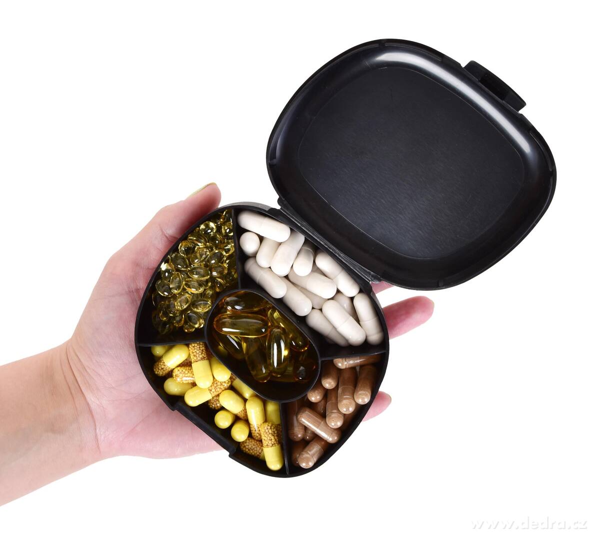 PILLBOX | zásobník na kapsle a doplňky stravy s 5 přihrádkami