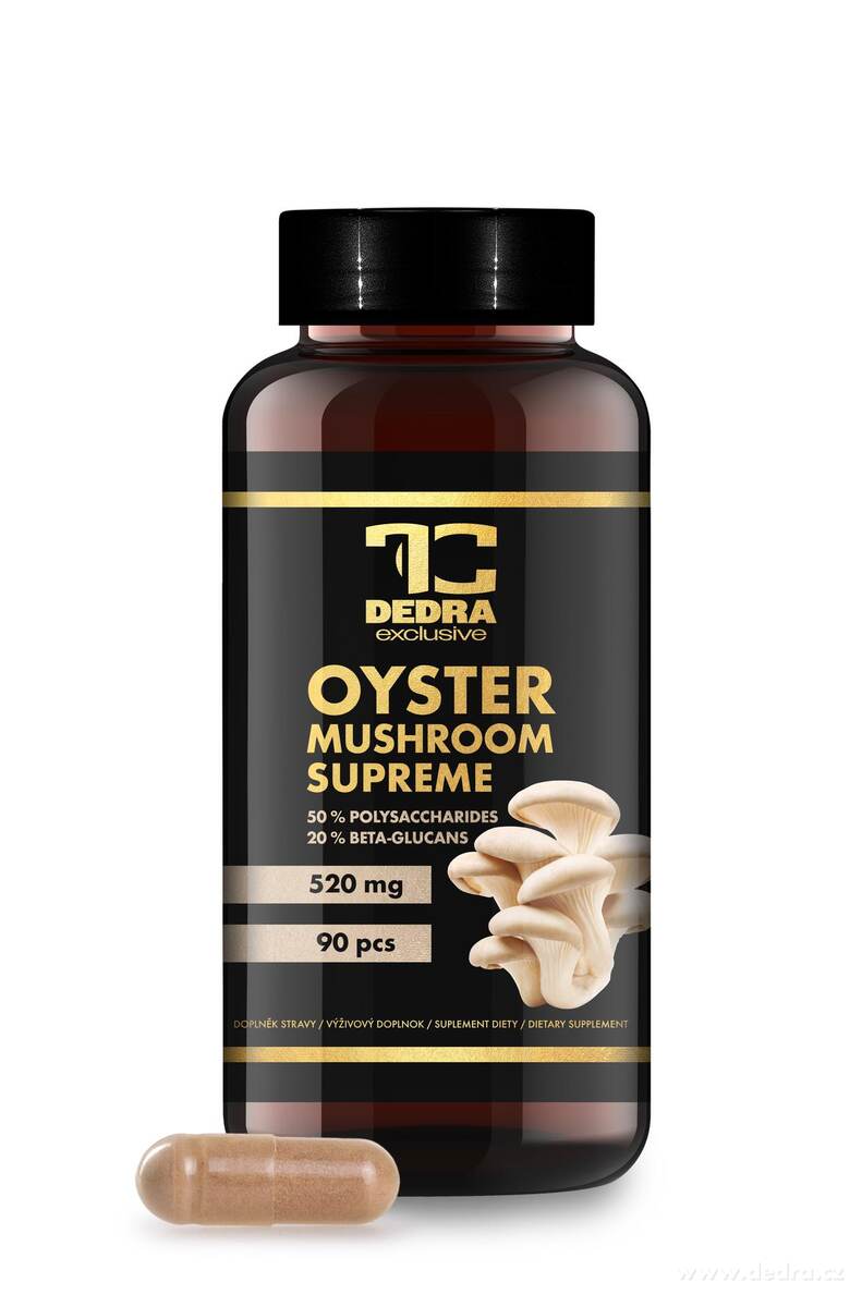 HLÍVA ÚSTŘIČNÁ 520 mg | 50 % polysacharidů a 20 % beta-glukanů | vitalita, imunita a metabolismus tuků | 90 kapslí