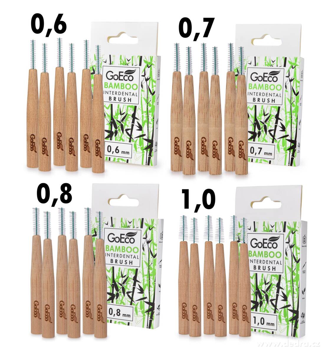 3+1 ZDARMA| GoEco® BAMBOO | Mezizubní kartáčky 0,6 + 0,7 + 0,8 + 1 mm | 24 ks | Z bambusu | Ekologická ústní hygiena