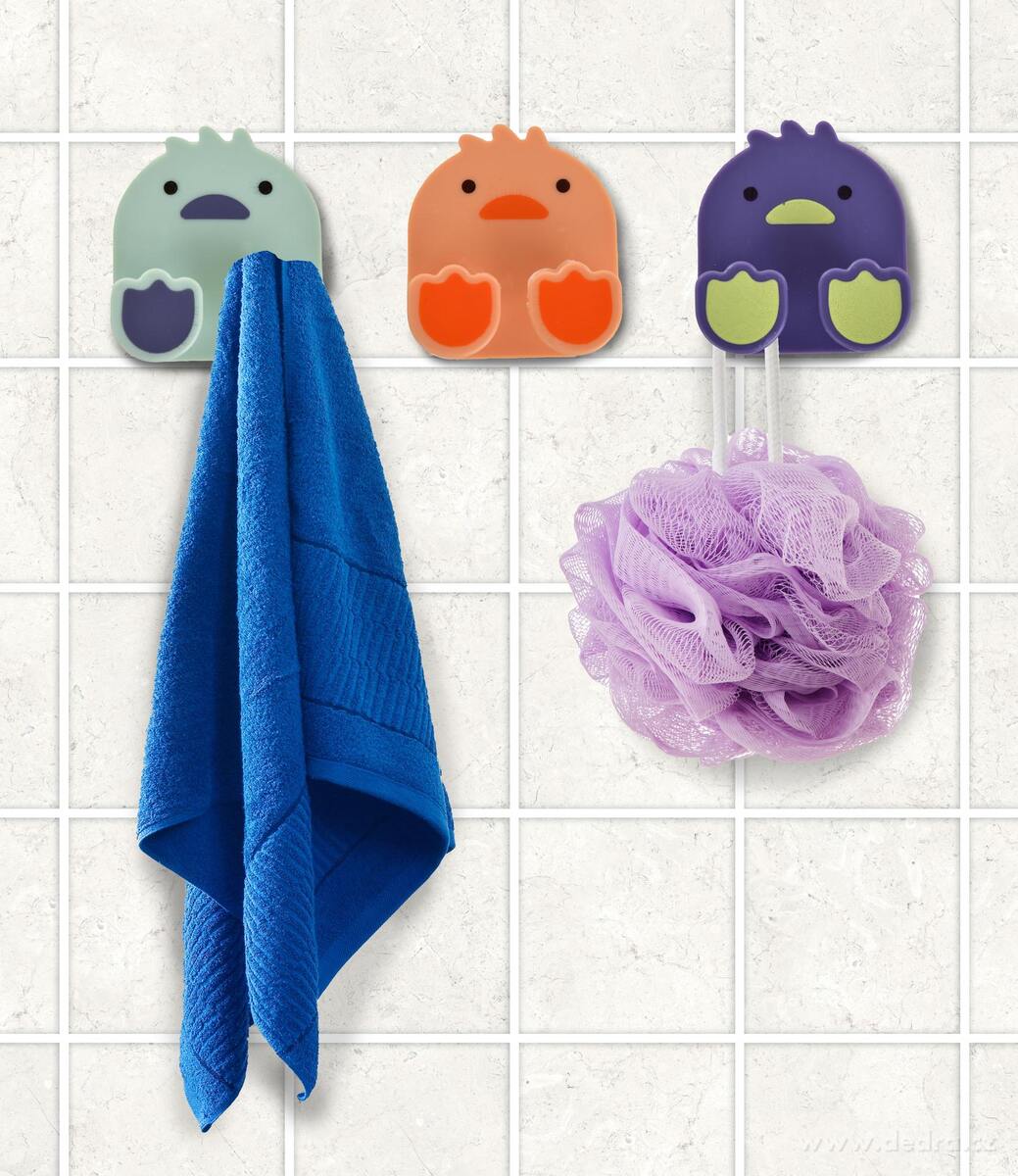 2+1 ZDARMA | KÁČÁTKO | věšák na ručníky & utěrky bez poutka | samolepicí držák bez vrtání | sada 3 ks