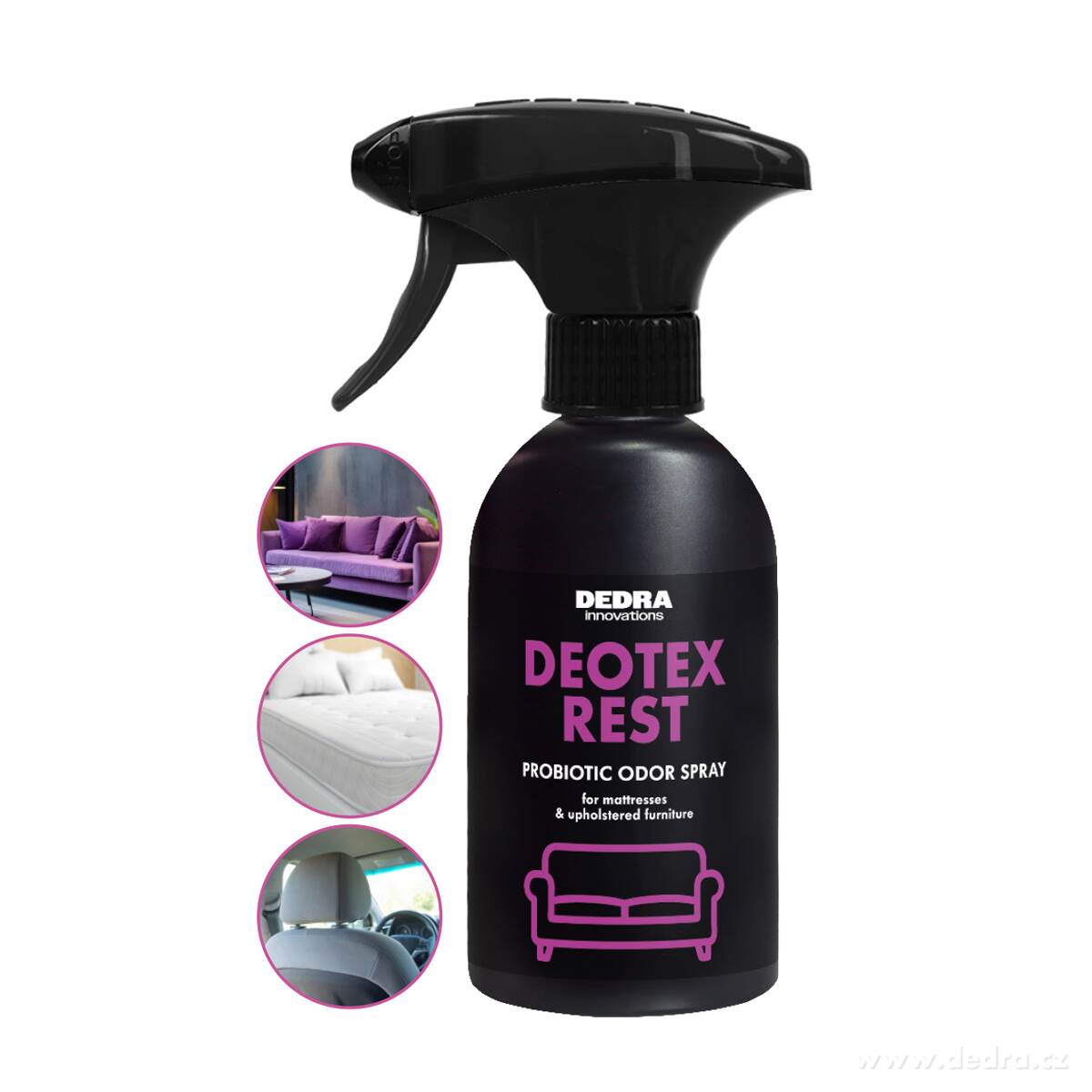 Neutralizátor pachů s probiotiky na matrace, čalounění, sedačky i interiéry vozů | DEOTEX® REST SPRAY | 250 ml