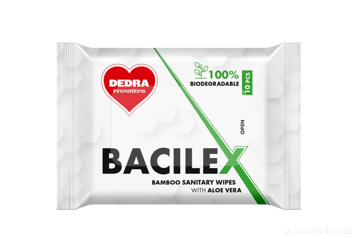 Hygienické vlhčené ubrousky z bambusu s Aloe Vera | BACILEX® | 10 ks