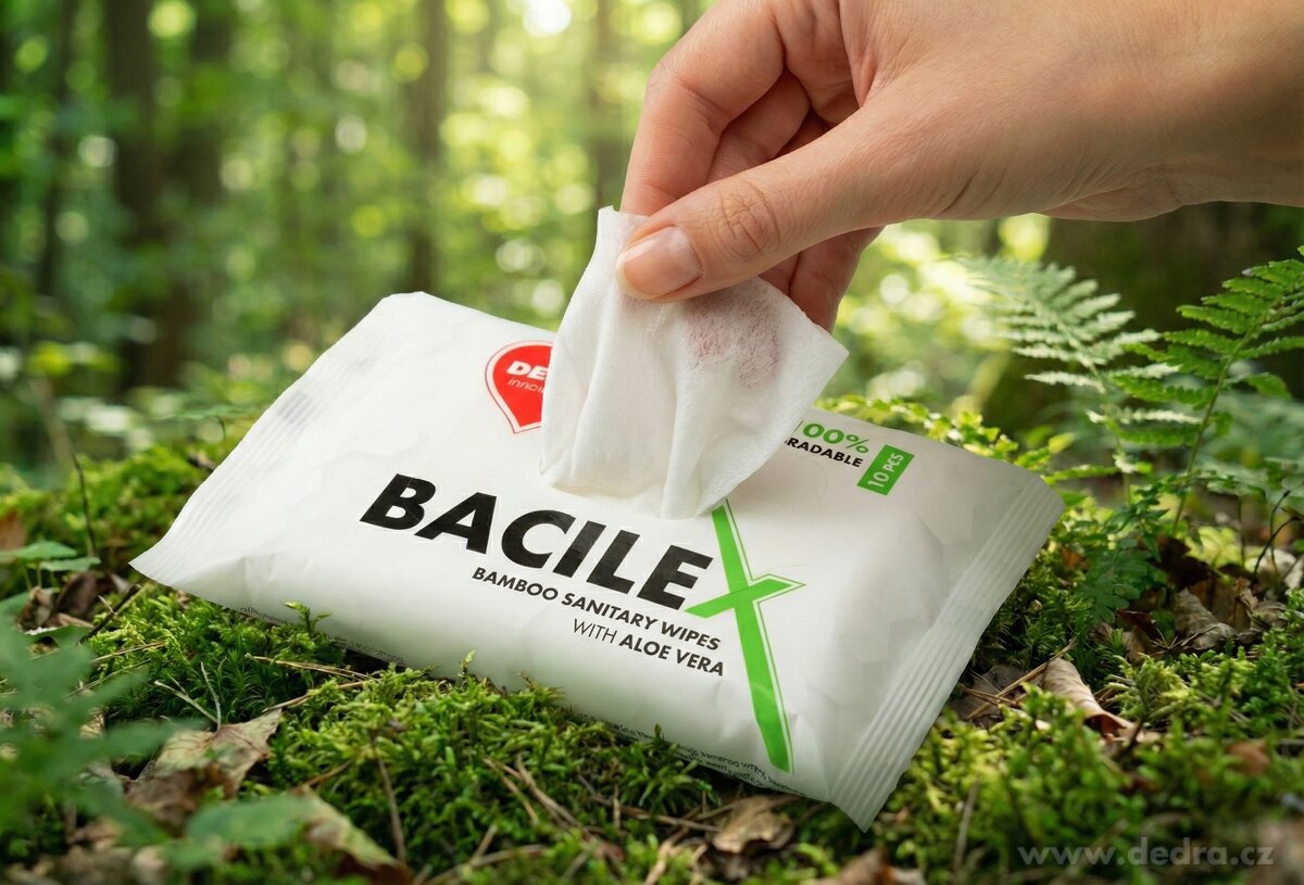 Hygienické vlhčené ubrousky z bambusu s Aloe Vera | BACILEX® | 10 ks