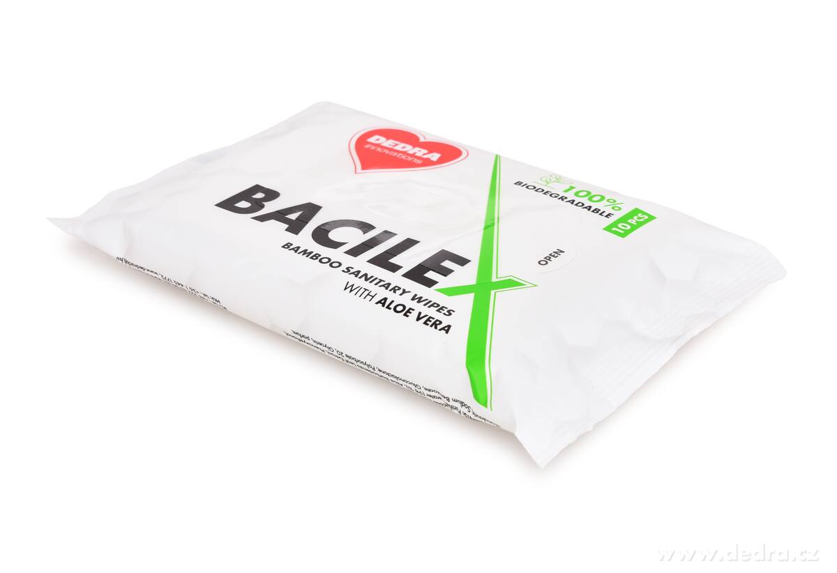 Hygienické vlhčené ubrousky z bambusu s Aloe Vera | BACILEX® | 10 ks