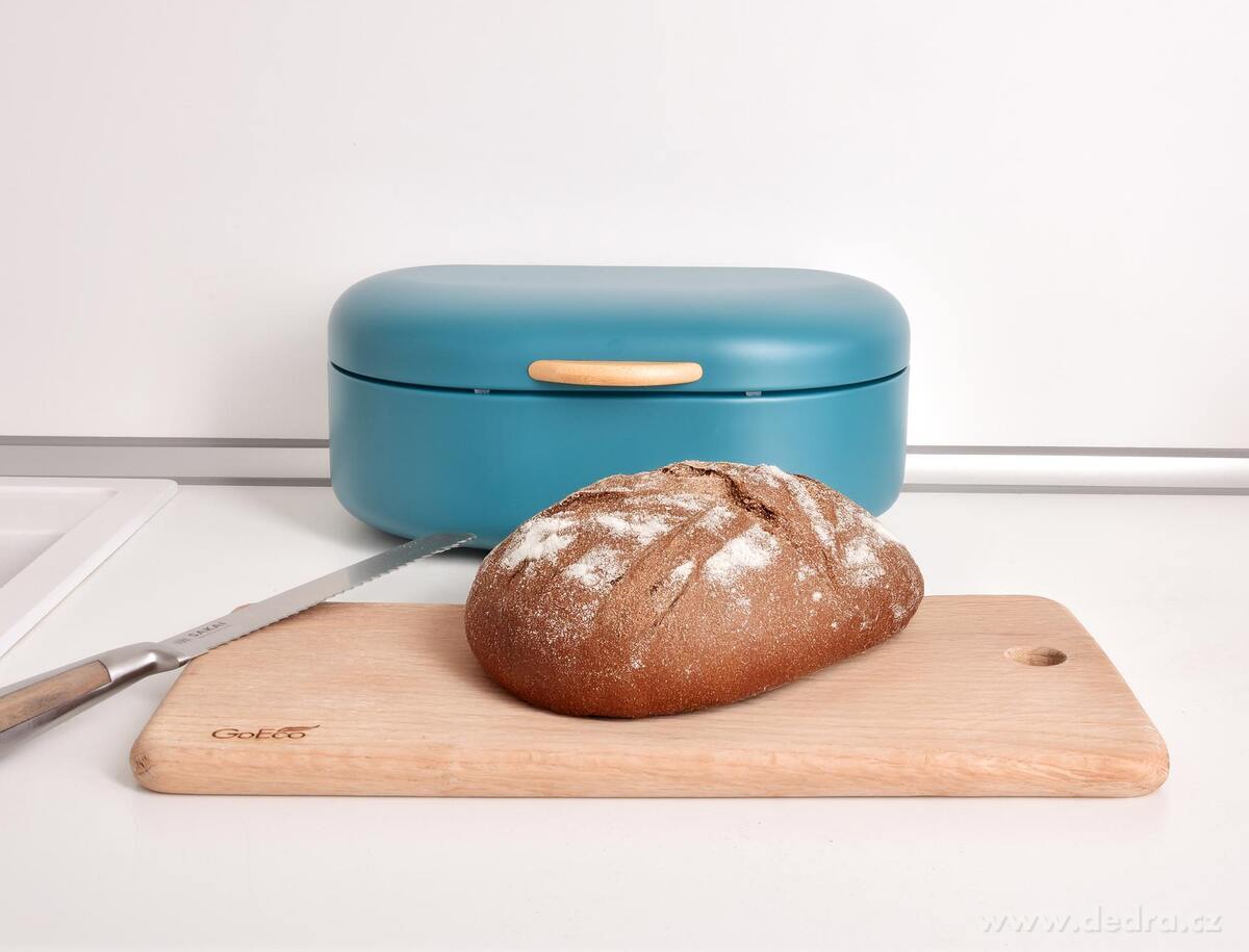 GOURMET | kovový chlebník s otevíracím víkem | tyrkysový