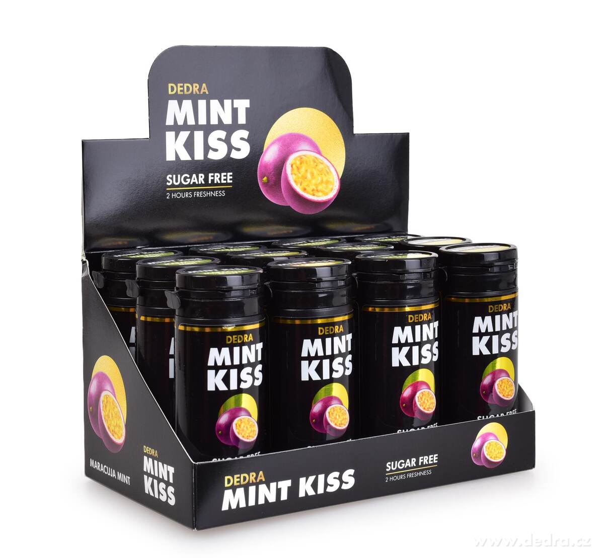 Sada 12 ks MINT KISS | marakujovo-mátové osvěžující pastilky bez cukru | maracuja mint | 28 g x 12