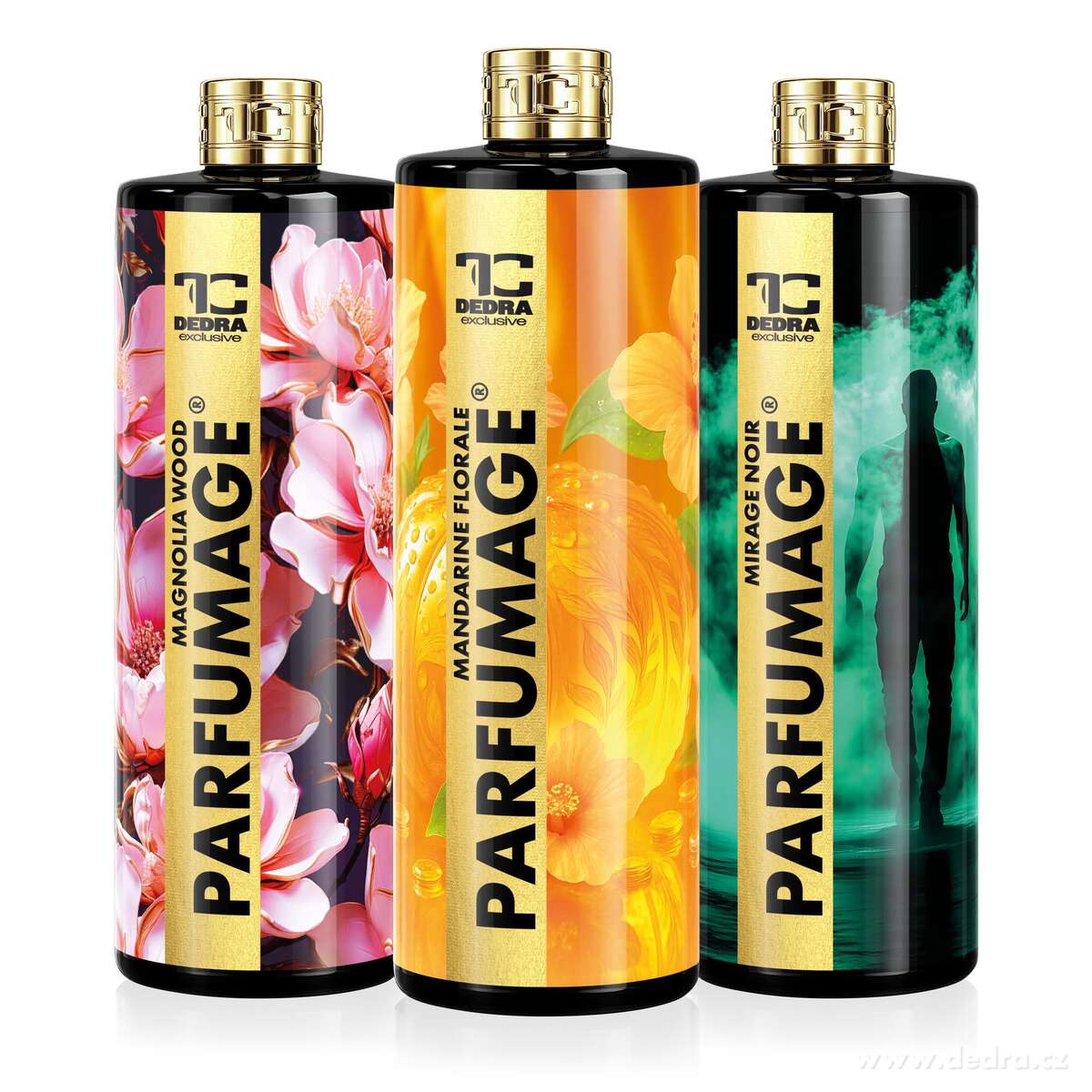 Rodinné balení PARFUMAGE | Parfém na praní | MIRAGE NOIR & MANDARINE FLORALE & MAGNOLIA WOOD | 500 ml × 3