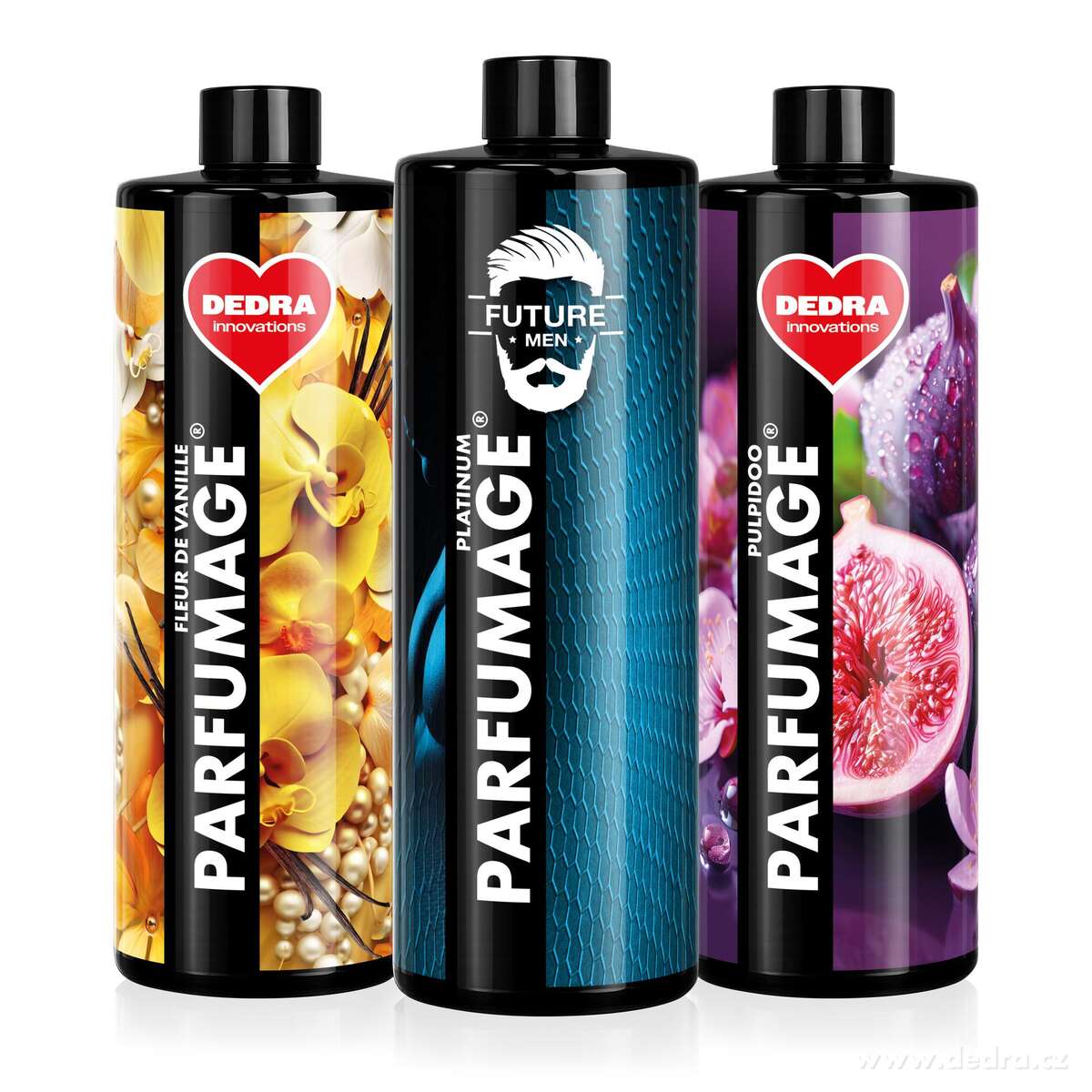 Rodinné balení PARFUMAGE | Parfém na praní | FLEUR DE VANILLA & PLATINUM & PULPIDOO | 500 ml × 3