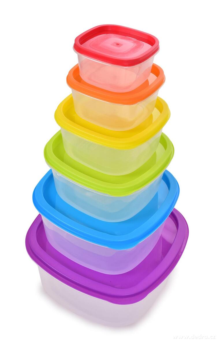 ŠESTIKRÁSKA | Sada 6 dóz na uchovávání potravin | s barevnými víky
