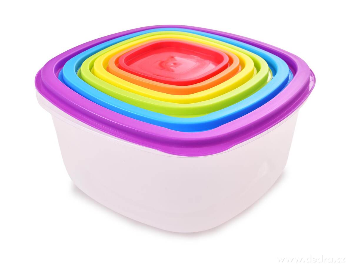 ŠESTIKRÁSKA | Sada 6 dóz na uchovávání potravin | s barevnými víky