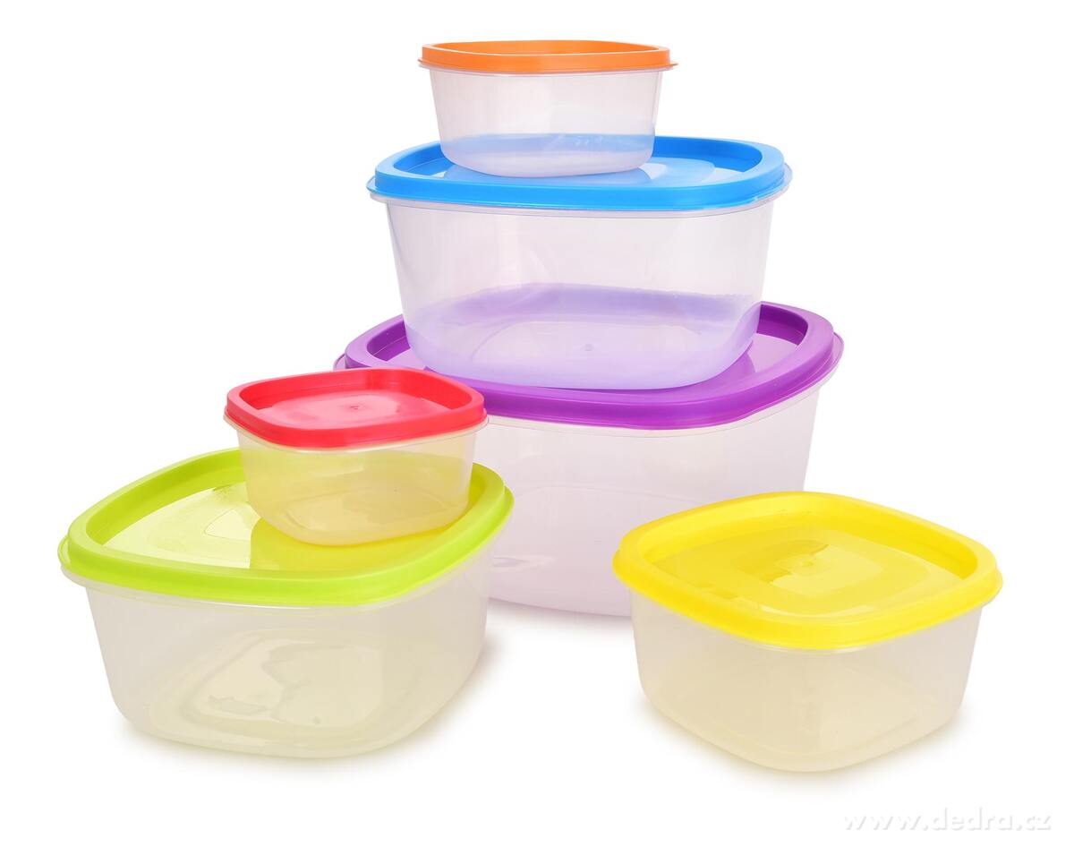 ŠESTIKRÁSKA | Sada 6 dóz na uchovávání potravin | s barevnými víky