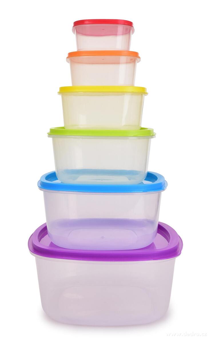 ŠESTIKRÁSKA | Sada 6 dóz na uchovávání potravin | s barevnými víky