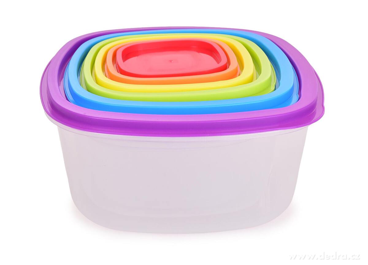 ŠESTIKRÁSKA | Sada 6 dóz na uchovávání potravin | s barevnými víky