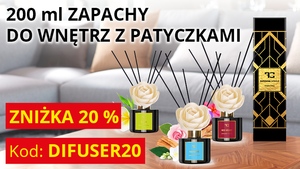 ZNIŻKA 20% NA ZAPACHY Z PATYCZKAMI 200 ml ZNIŻKA 20% NA ZAPACHY Z PATYCZKAMI 200 ml