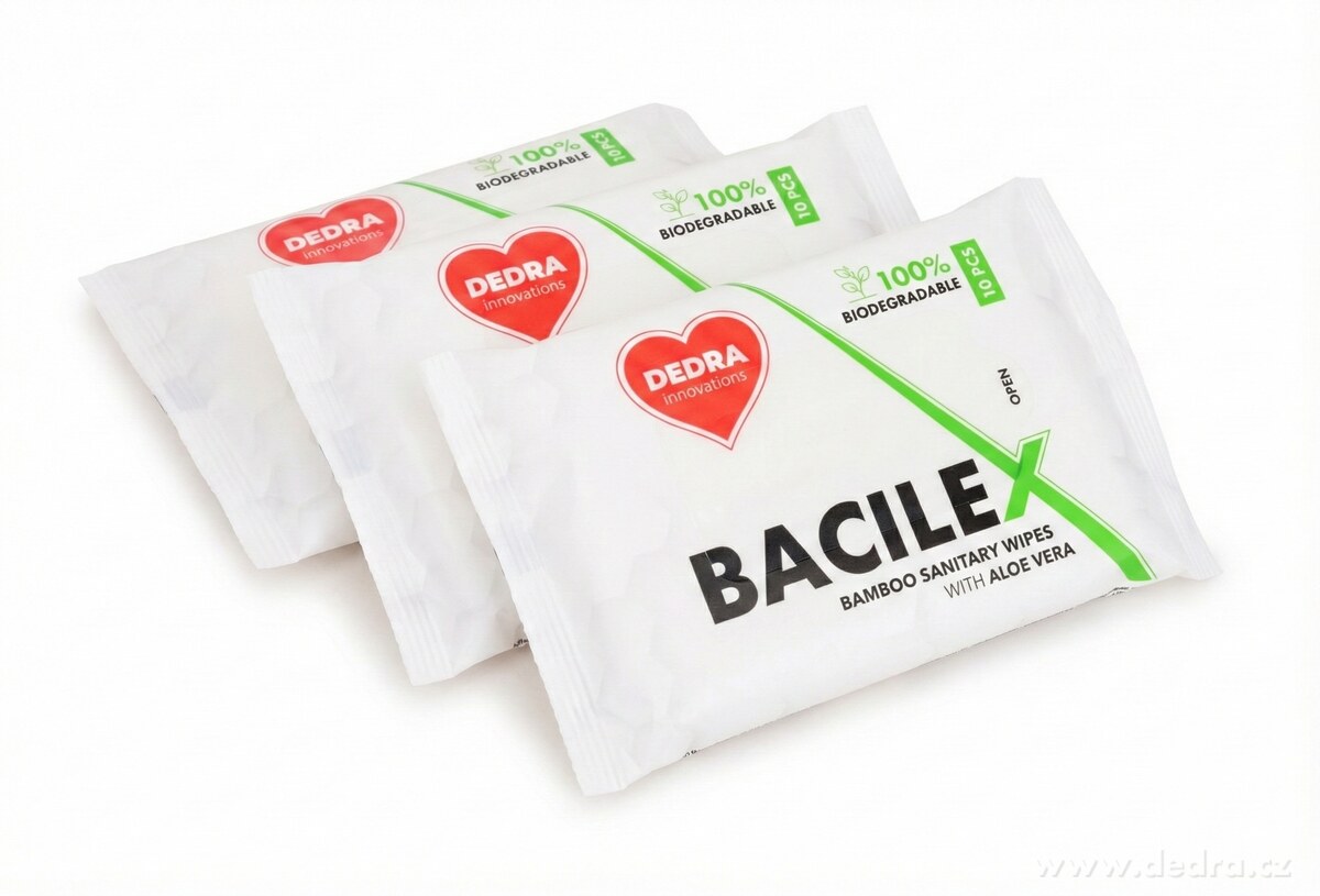Rodinné balení 3×10 ks | Hygienické vlhčené ubrousky z bambusu s Aloe Vera | BACILEX®