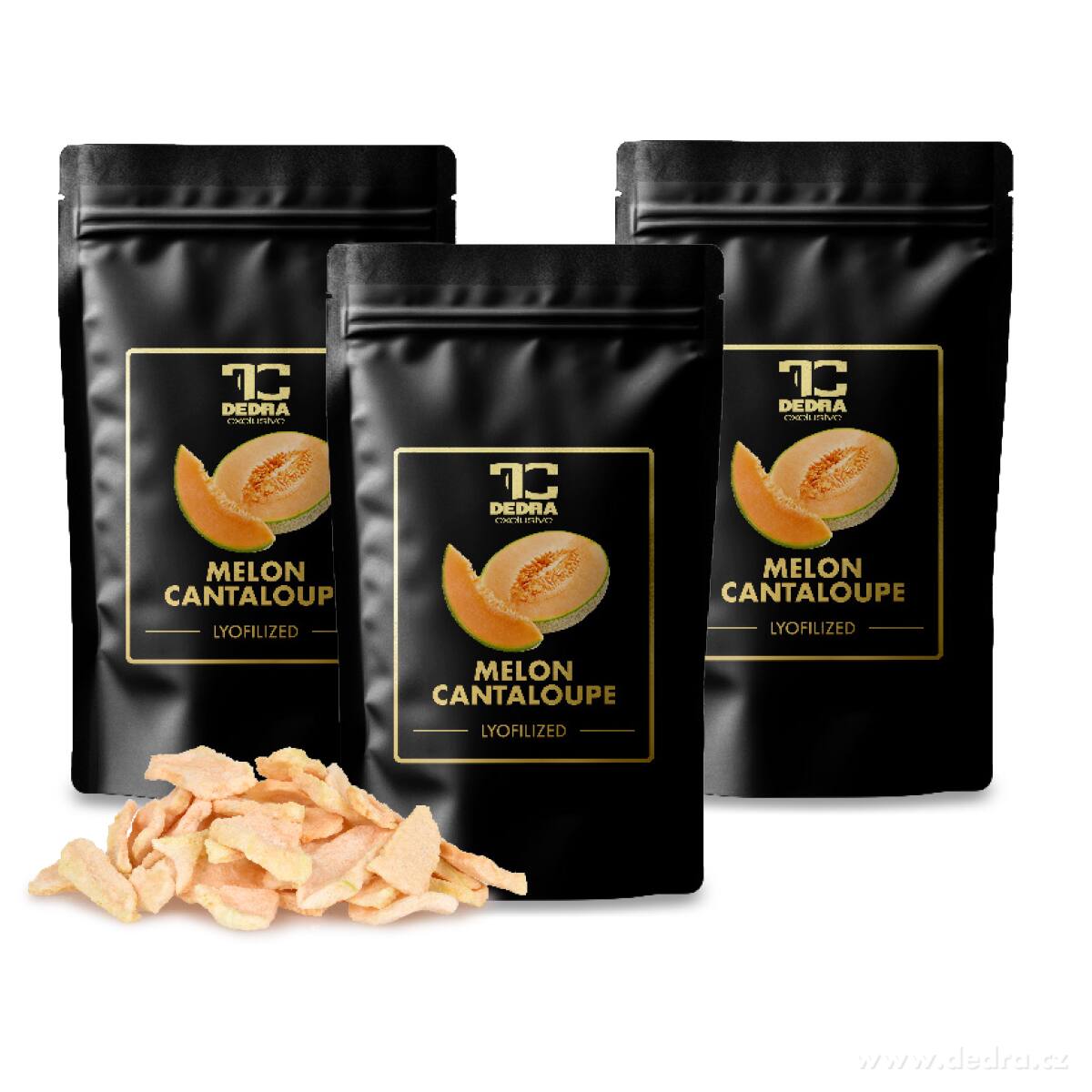 Rodinné balení 3×50 g | ŠŤAVNATÝ MELOUN CANTALOUPE | lyofilizované plátky, ovoce sušené mrazem