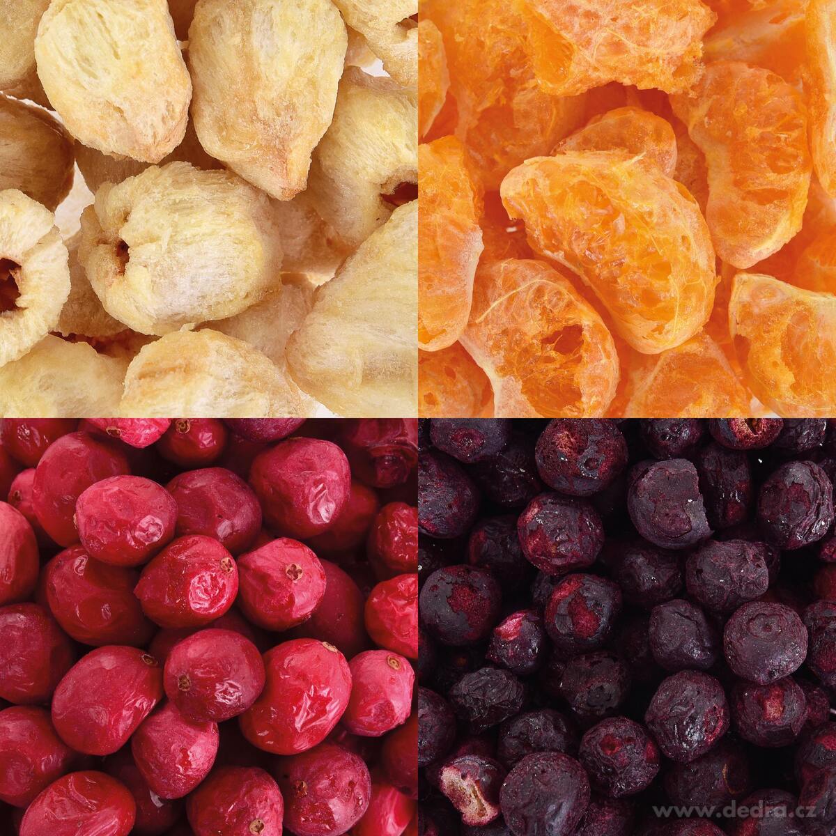 OVOCNÝ KOŠÍK | Sada lyofilizovaného ovoce | liči & mandarinky & brusinky & borůvky | 50 g x 4