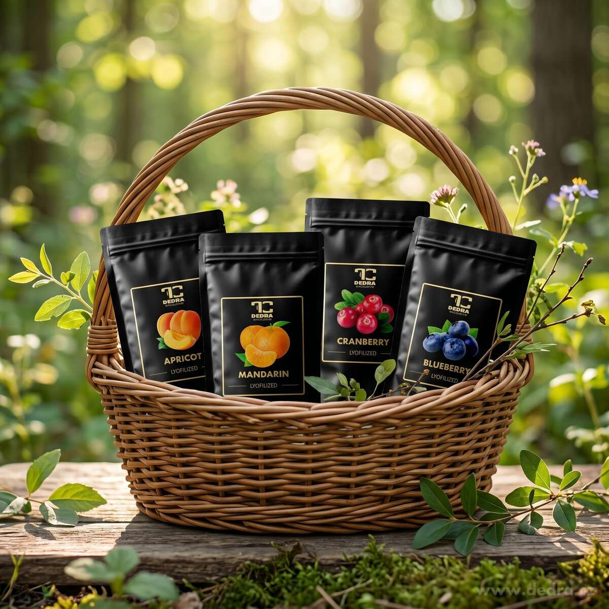 OVOCNÝ KOŠÍK | Sada lyofilizovaného ovoce | meruňky & mandarinky & brusinky & borůvky | 50 g x 4