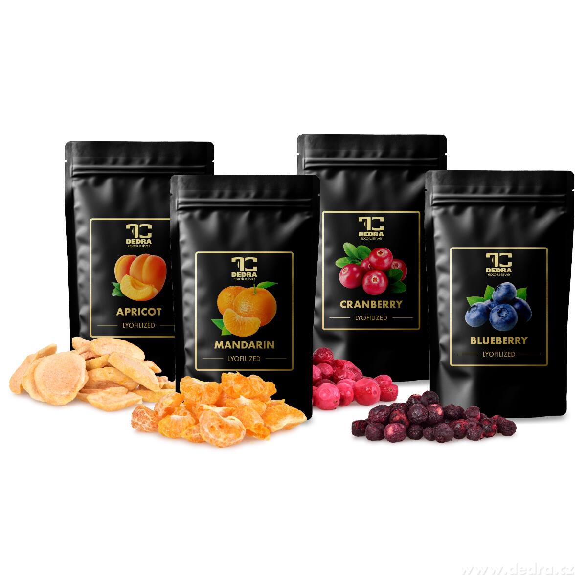 OVOCNÝ KOŠÍK | Sada lyofilizovaného ovoce | meruňky & mandarinky & brusinky & borůvky | 50 g x 4