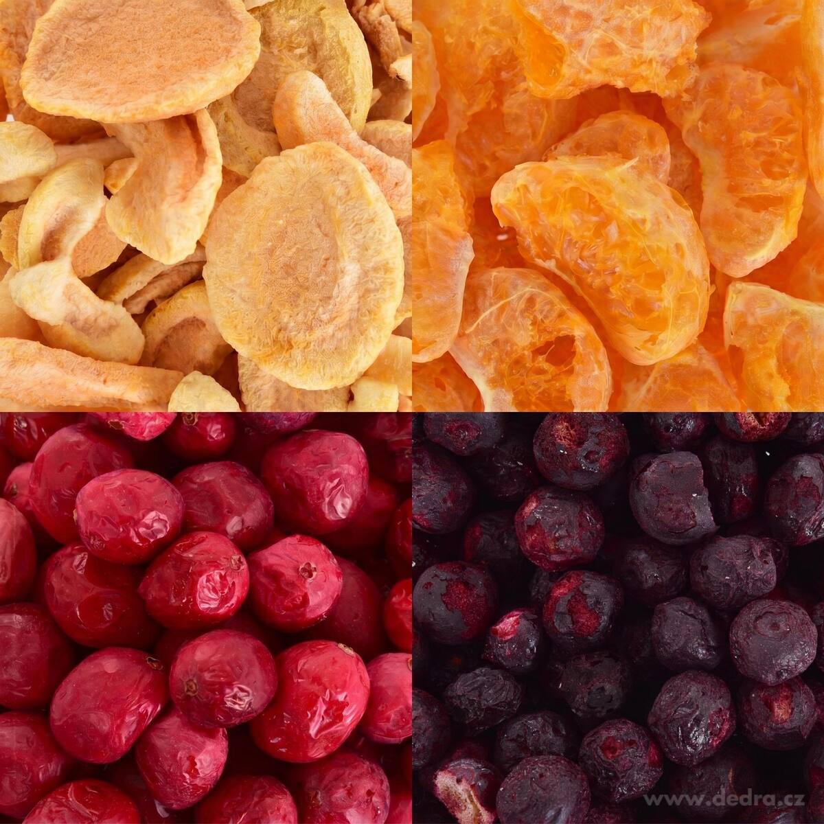 OVOCNÝ KOŠÍK | Sada lyofilizovaného ovoce | meruňky & mandarinky & brusinky & borůvky | 50 g x 4