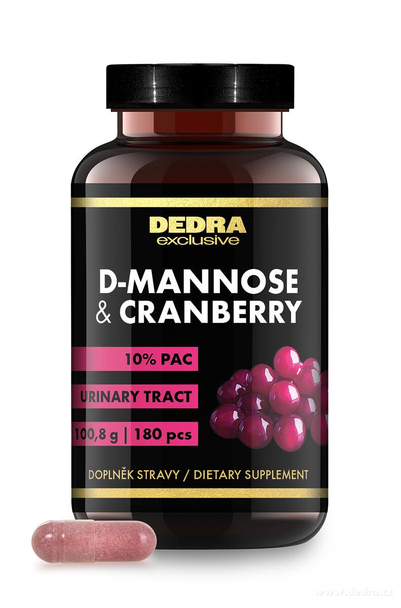 D-MANNOSE + CRANBERRY | 1 000 mg D-manózy + 400 mg extraktu z brusinky | min. 40 mg PAC | močová soustava | 180 kapslí | 100,8 g