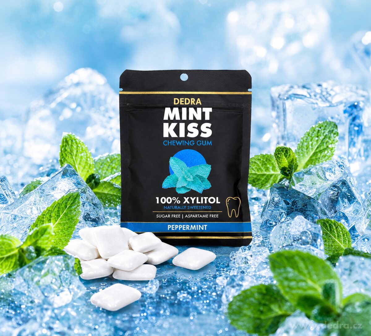 20 ks xylitolových žuvačiek s prírodnou mätou bez cukru - MINT KISS peppermint