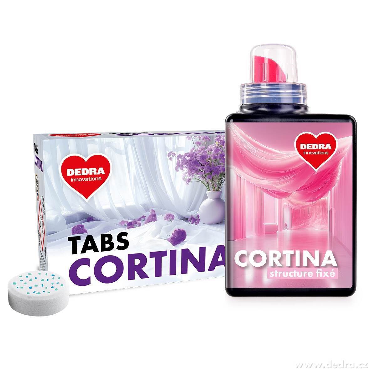SADA 1+1 CORTINA | EKO prací tablety na záclony, krajky a bílé spodní prádlo & tužidlo na záclony a krajky