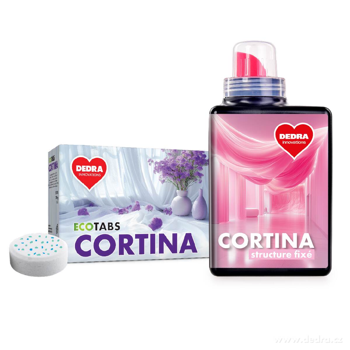 SADA 1+1 CORTINA | EKO prací tablety na záclony, krajky a bílé spodní prádlo & tužidlo na záclony a krajky