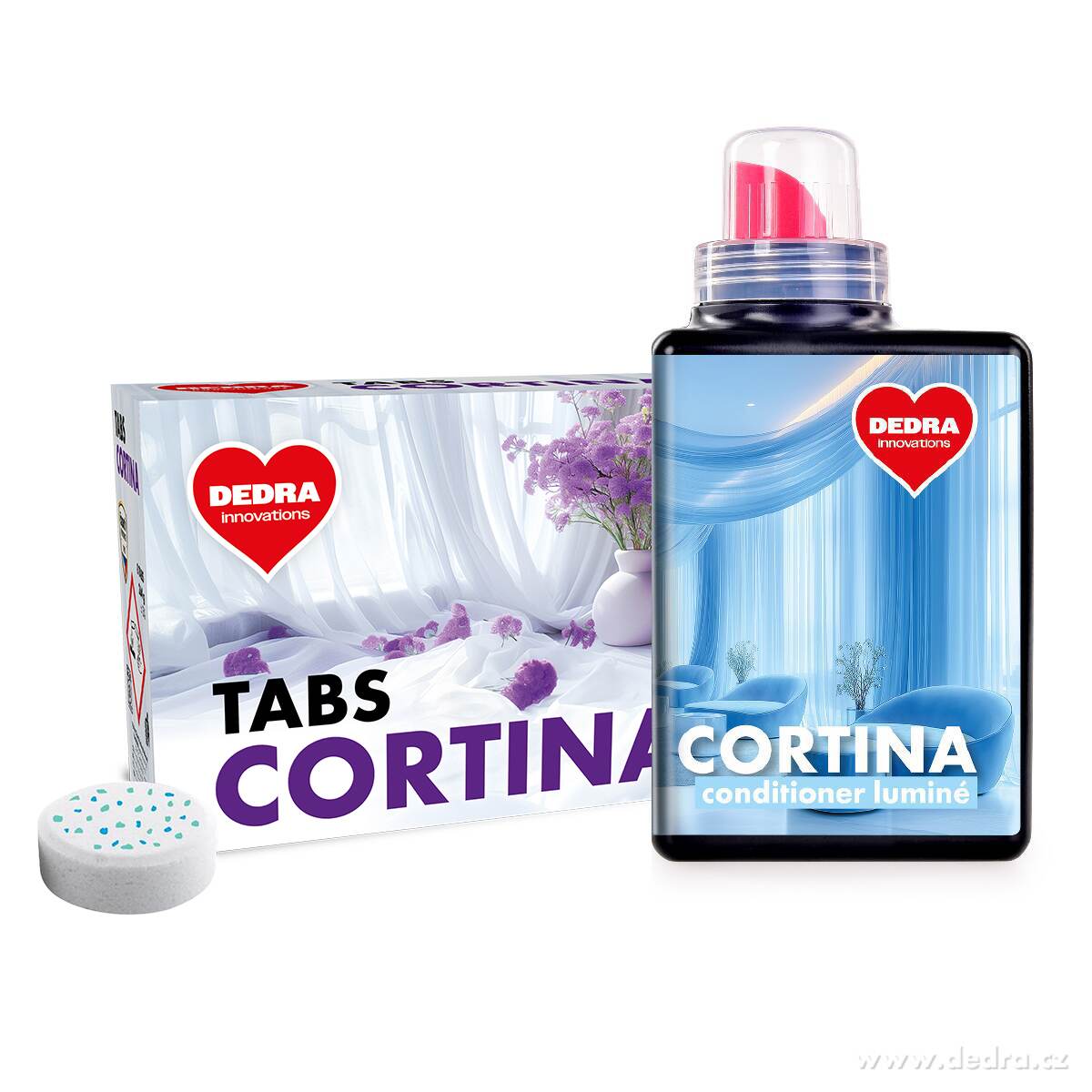 SADA 1+1 CORTINA | Prací tablety na záclony, krajky a bílé spodní prádlo & avivážní kondicionér na záclony a krajky