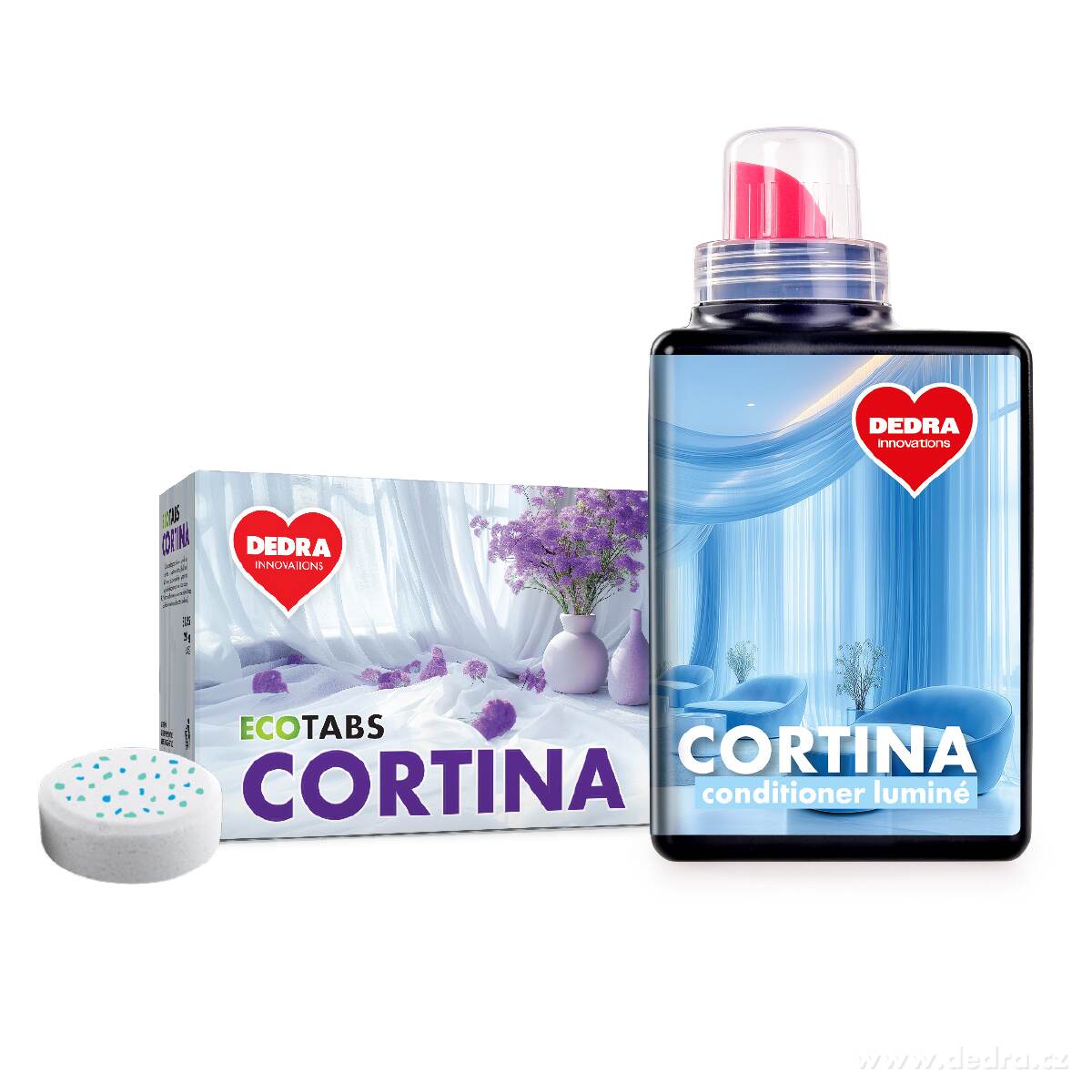 SADA 1+1 CORTINA | EKO prací tablety na záclony, krajky a bílé spodní prádlo & avivážní kondicionér na záclony a krajky