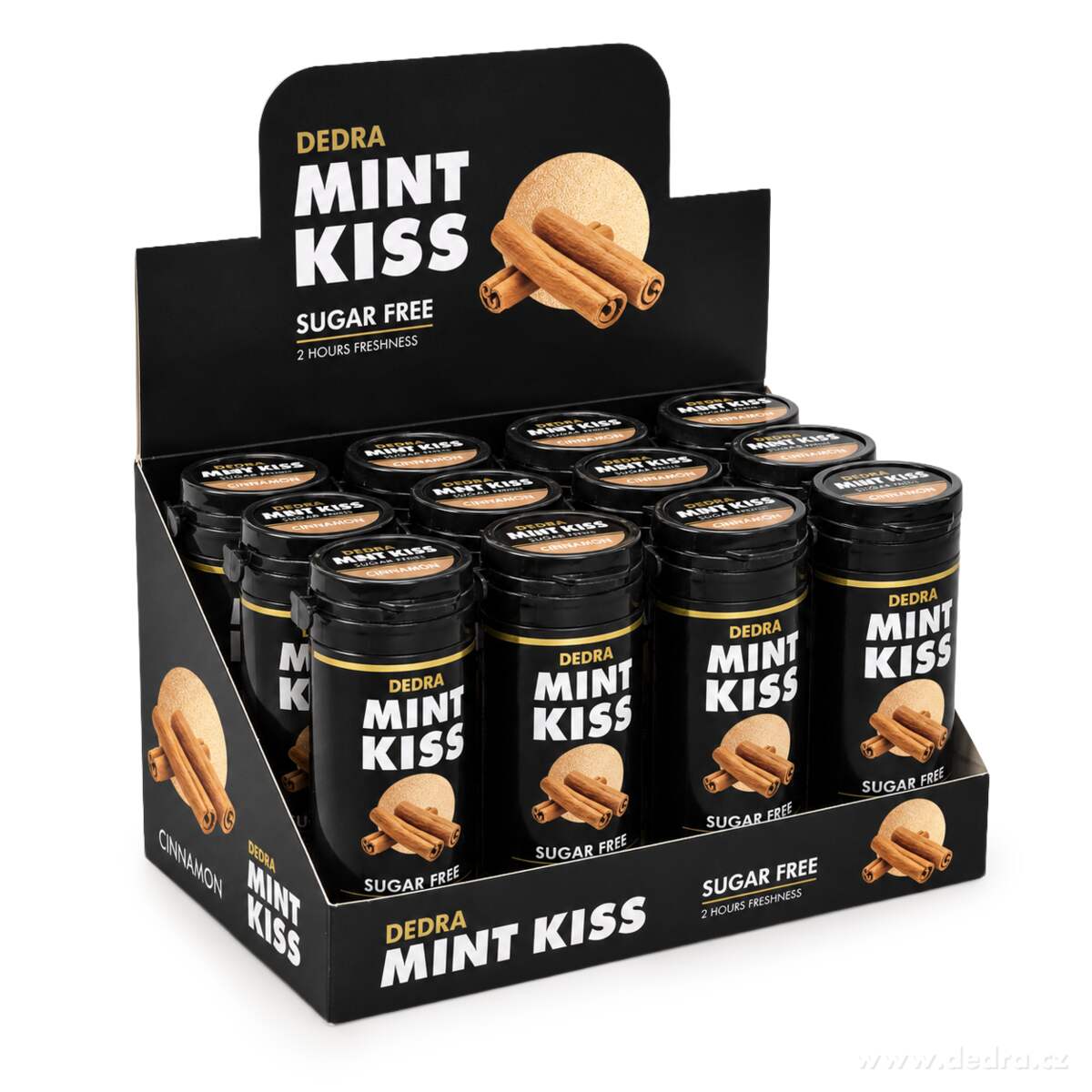 Sada 12 ks MINT KISS | skořicovo-mátové osvěžující pastilky bez cukru | cinnamon | 28 g × 12