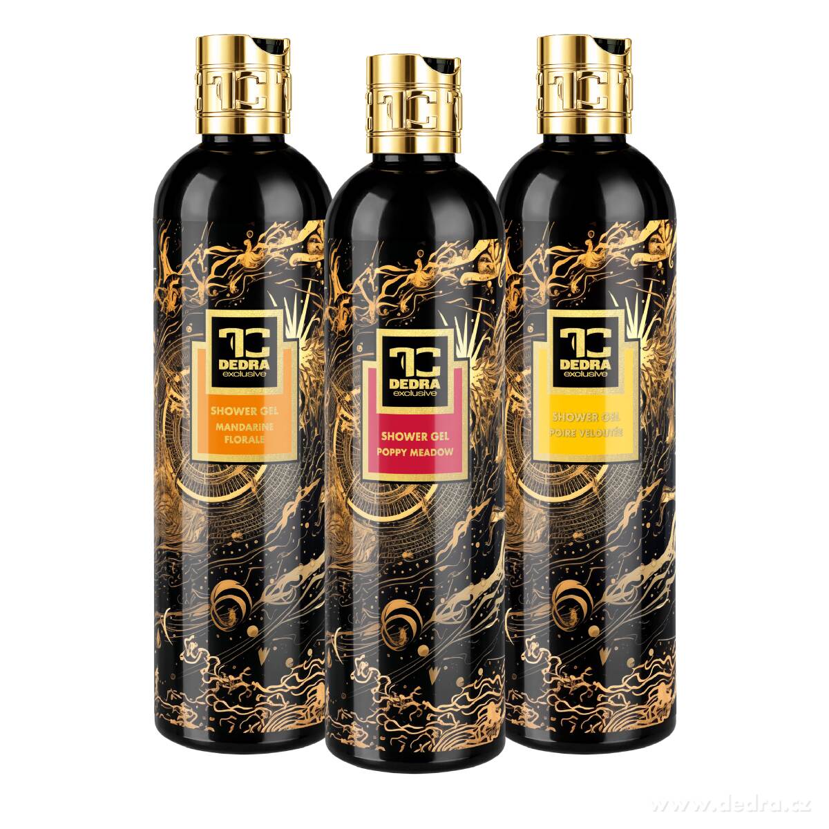 VOŇAVÁ KOUPEL | exkluzivní sprchové gely pro smyslový rituál | MANDARINE FLORALE, POPPY MEADOW & SAMETOVÁ HRUŠKA | 2+1