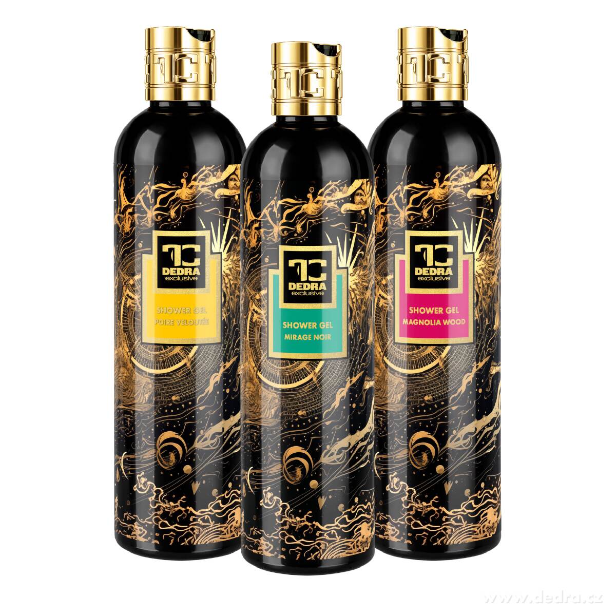 VOŇAVÁ KOUPEL | exkluzivní sprchové gely pro smyslový rituál | SAMETOVÁ HRUŠKA, MIRAGE NOIR & MAGNOILA WOOD | 2+1