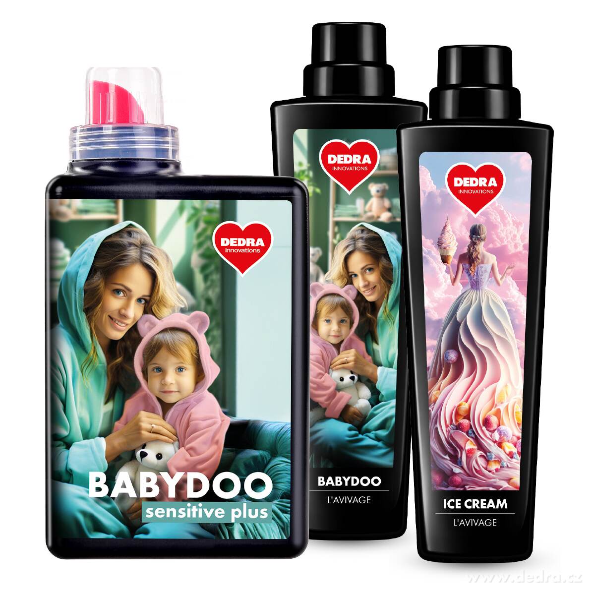Sada KOMPLEXNÍ PRANÍ | Šetrný prací gel pro miminka & citlivou pokožku BABYDOO SENSITIVE PLUS + L'AVIVAGE avivážní kondicionér BABYDOO & ICE CREAM | 28 praní