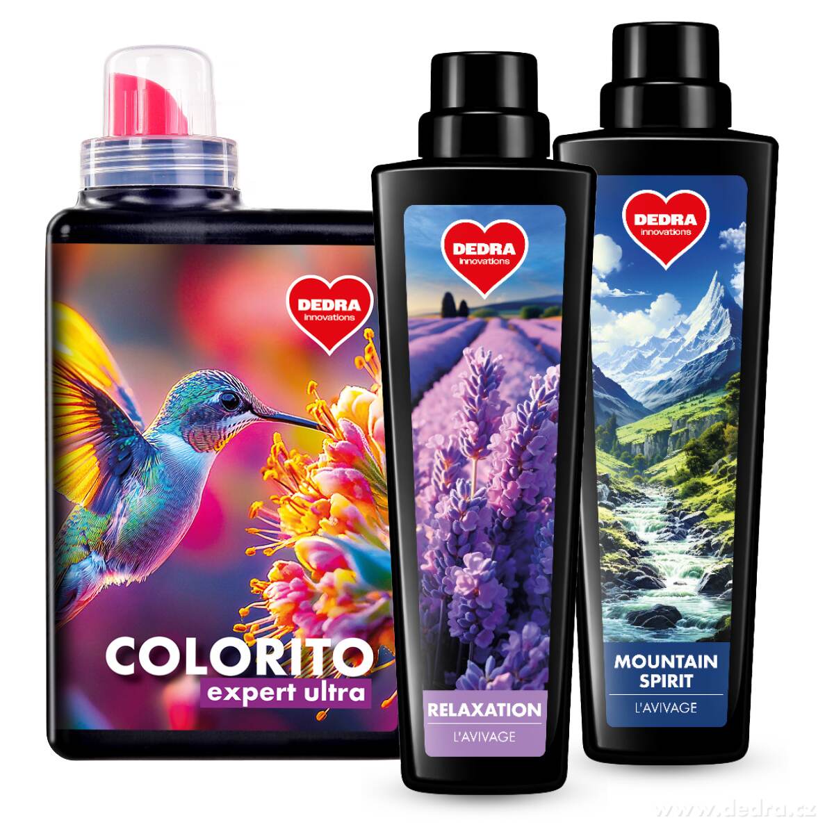 Sada KOMPLEXNÍ PRANÍ | Prací gel na barevné prádlo s ochranou barev COLORITO EXPERT ULTRA + L'AVIVAGE avivážní kondicionér RELAXATION & MOUNTAIN SPIRIT | 28 praní