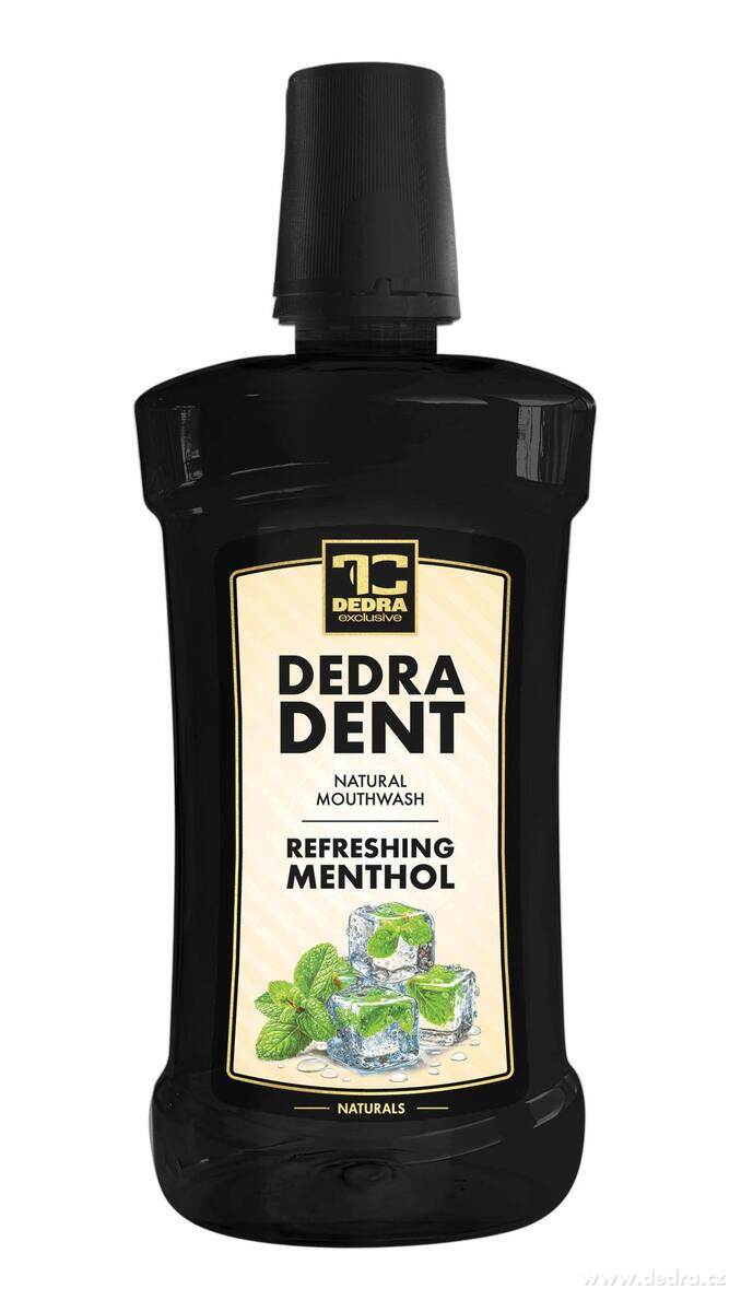 2× DEDRA DENT | přírodní bylinná ústní voda REFRESHING MENTHOL s kyselinou hyaluronovou & stévií | hydratace & svěží dech | 1000 ml
