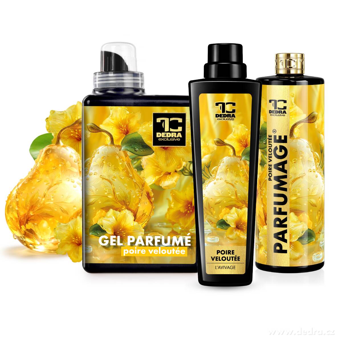 KOMPLETNÍ RITUÁL | sametová hruška | pro plnější parfémový efekt | gel parfumé & aviváž & parfumage | 1050 ml + 750 ml + 500 ml