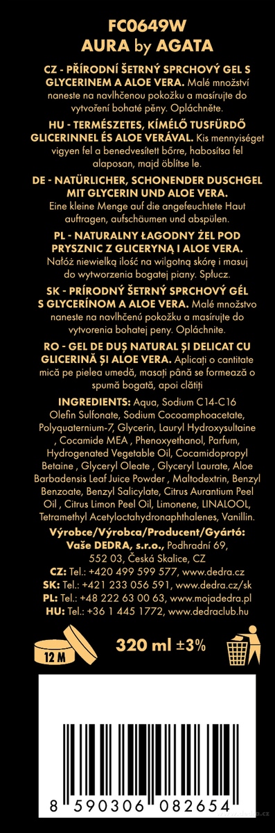 AURA by AGATA | exkluzivní šetrný sprchový gel s glycerinem & Aloe vera | 320 ml | FC DEDRA exclusive