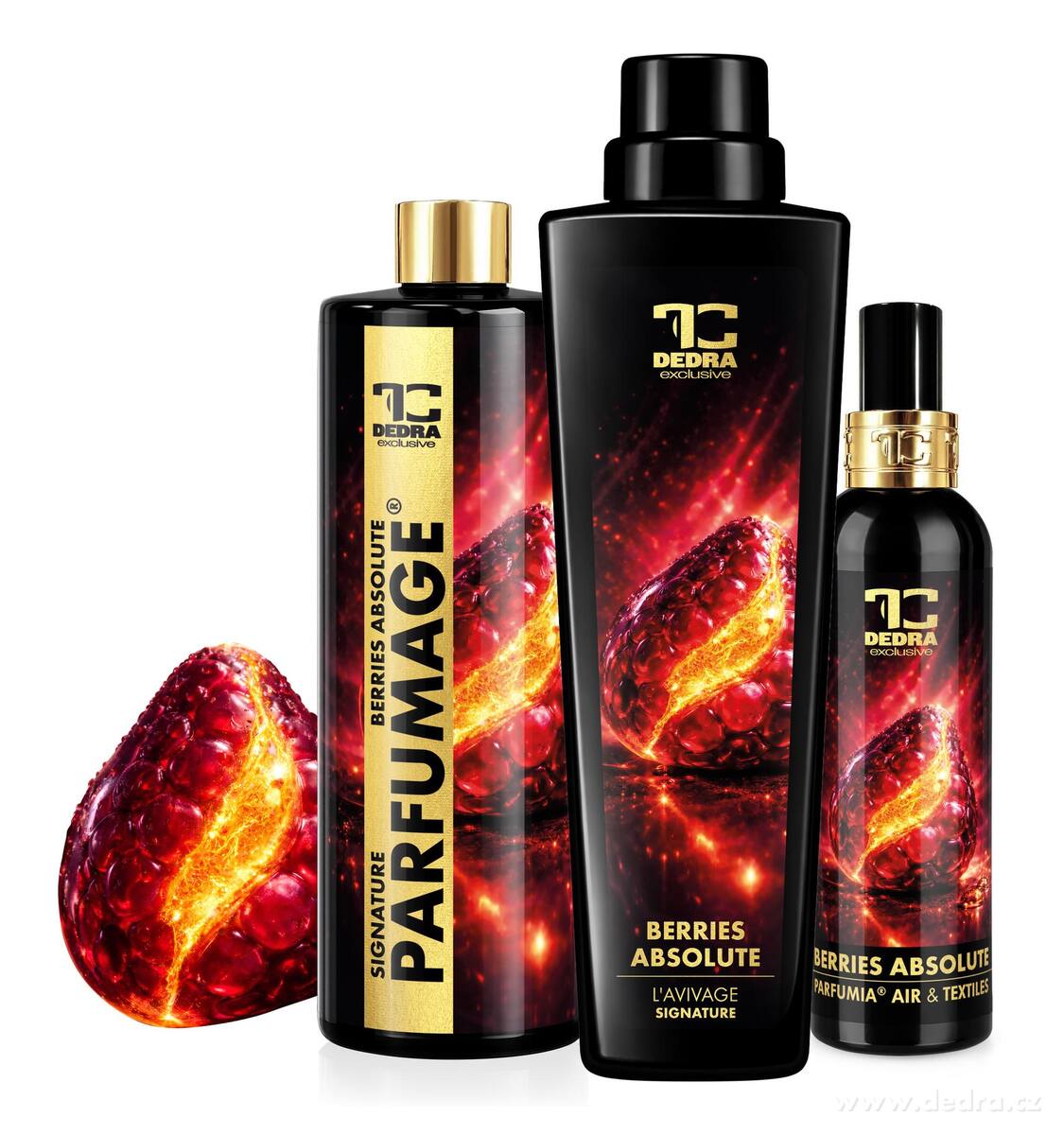VOŇAVÁ SADA BERRIES ABSOLUTE | osvěžovač vzduchu a textilií & PARFUMAGE® & L’AVIVAGE | 200 ml + 500 ml + 750 ml