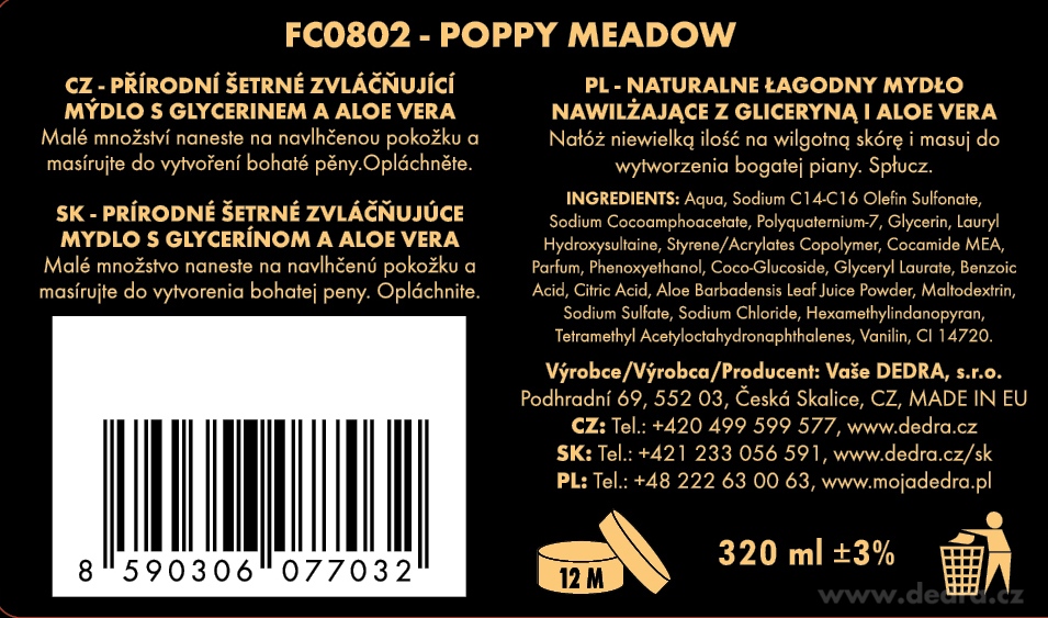 3× Exkluzivní šetrné tekuté mýdlo s glycerinem & Aloe vera | MIRAGE NOIR & MANDARINE FLORALE & POPPY MEADOW |  960 ml