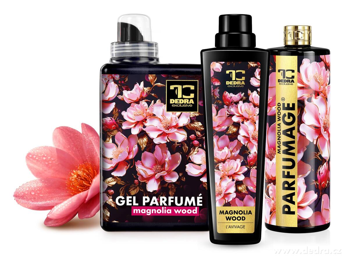KOMPLETNÍ RITUÁL | magnolia wood | pro plnější parfémový efekt | gel parfumé & aviváž & parfumage | 1050 ml + 750 ml + 500 ml