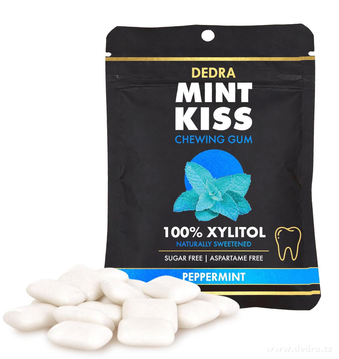 3×20 ks xylitolových žvýkaček s přírodní mátou bez cukru | MINT KISS peppermint | 90 g